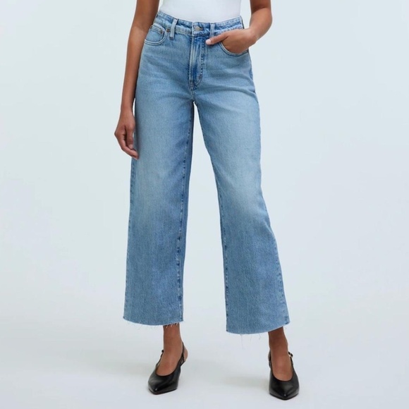 Madewell Slim Wide-Leg Crop Jeans Blue Raw Hem Size 23 - Picture 1 of 13